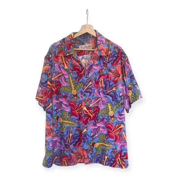 Vintage Bayou Wear Jazz Fest New Orleans Colorful Button Down Shirt size XL